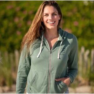 ROSEMARY BEACH Jacket Soft Sweatshirt Hood Green League Zip Up Vintage Washed XL